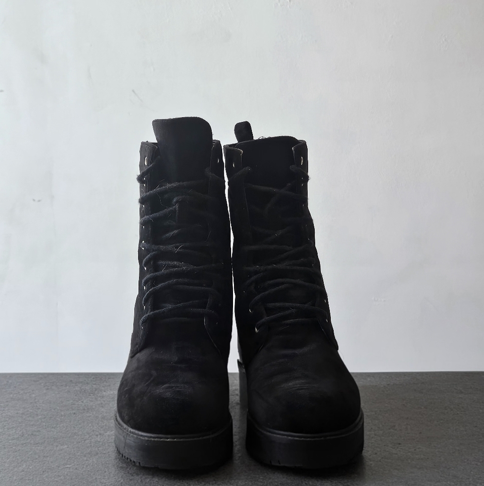 Forever 21 Black Faux Velvet Lace Up Combat Boots